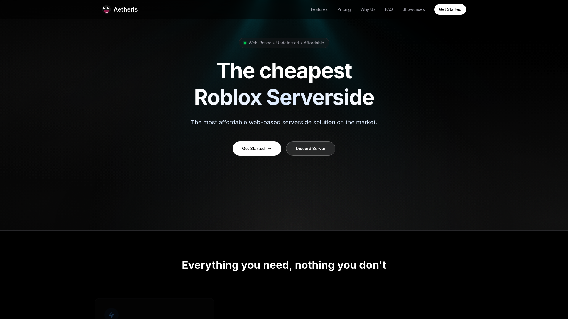 website screenshot of https://aetheris-frontend.pages.dev/