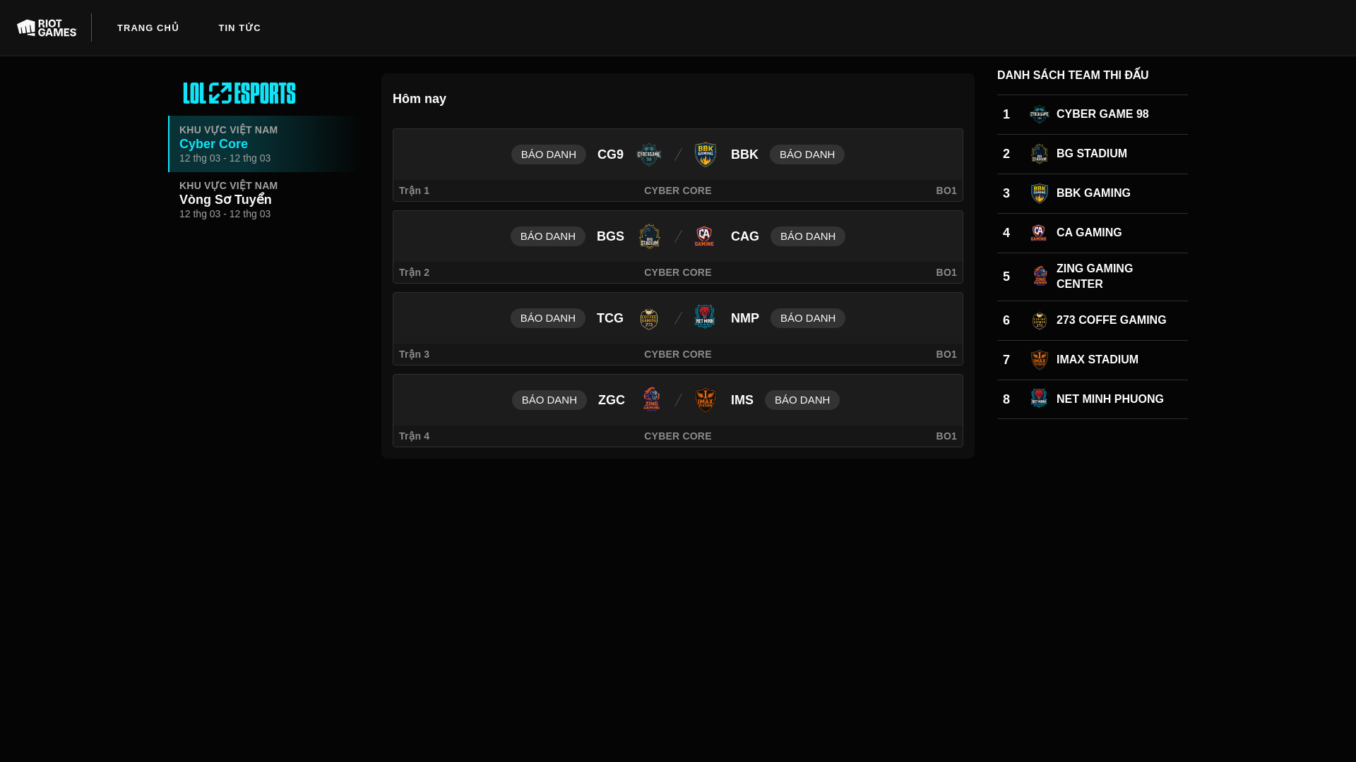 website screenshot of https://lol.riot.vn