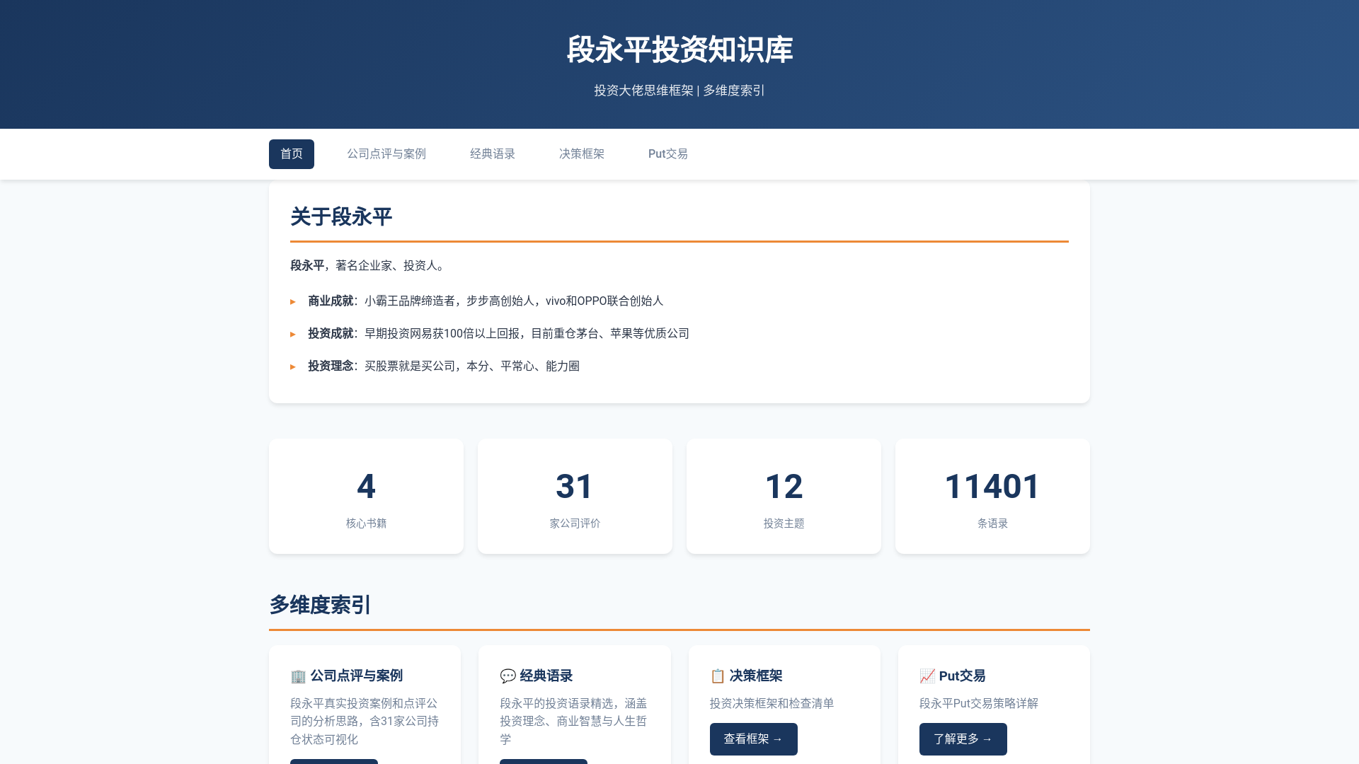 website screenshot of https://duanyongping-invest.pages.dev/
