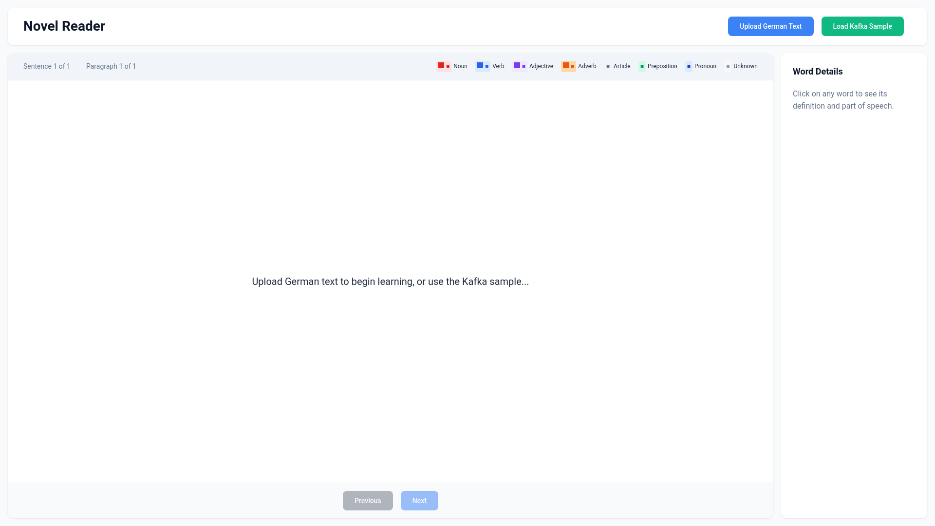 website screenshot of https://german-text-reader.pages.dev/