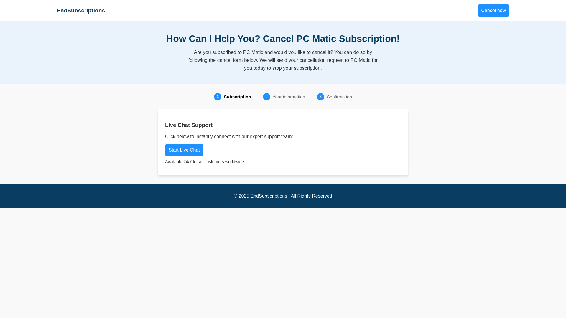 website screenshot of https://pcmaticcancellation.com