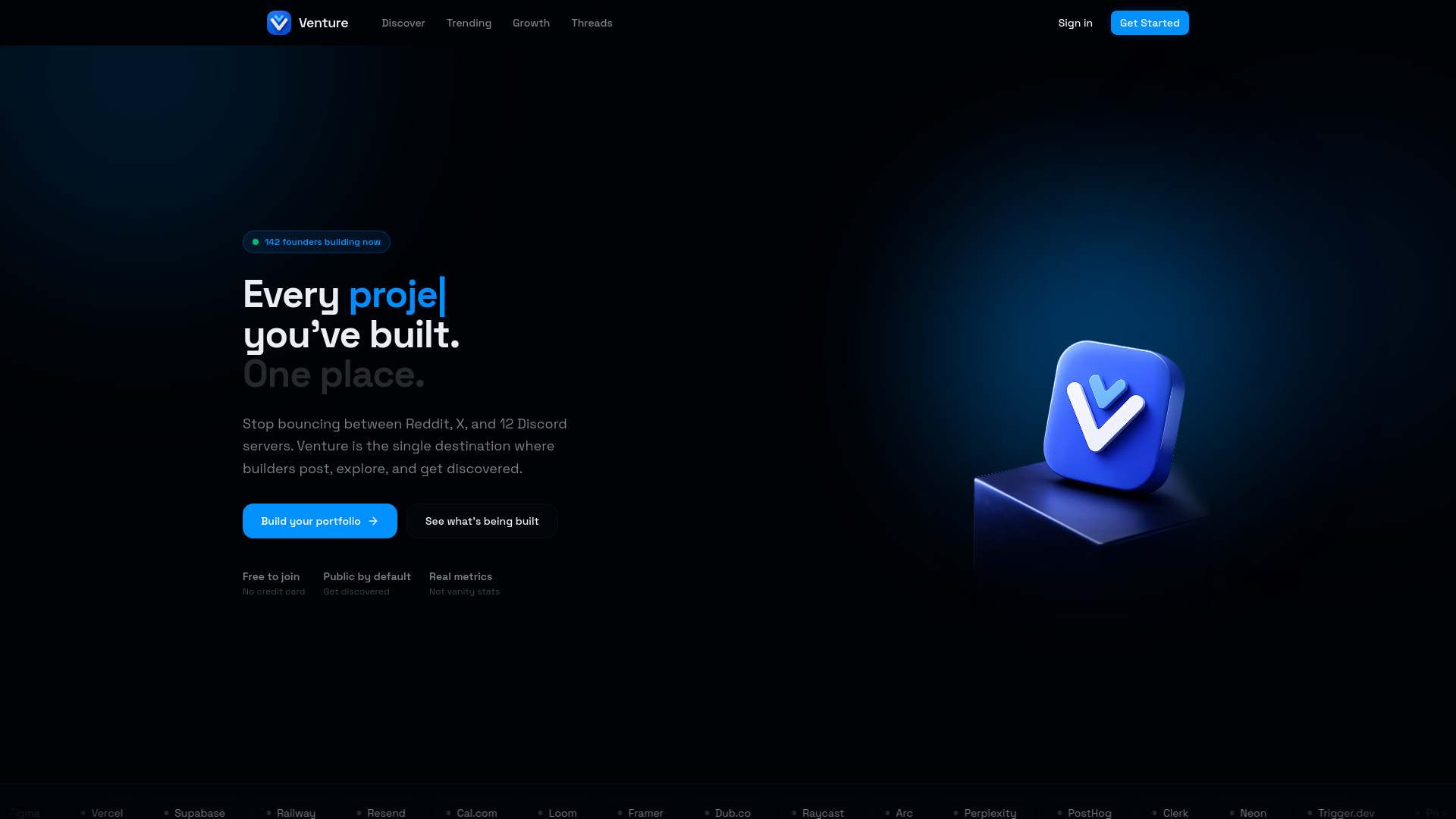 website screenshot of https://myventure.dev/