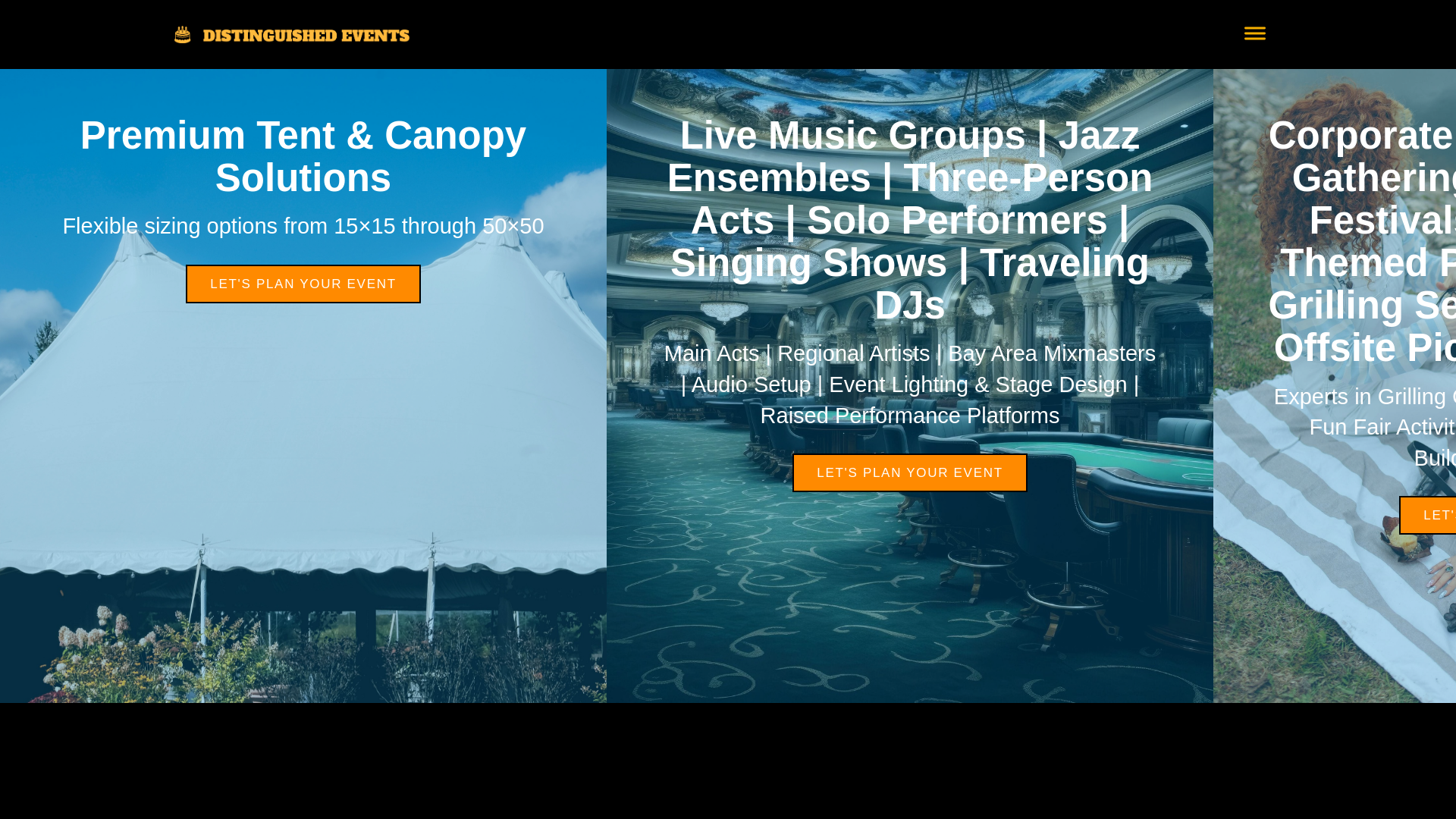 website screenshot of https://distinguishedevents.xyz/