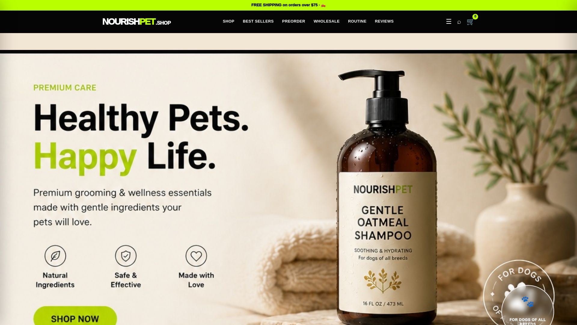 website screenshot of https://nourishpetshop.pages.dev/