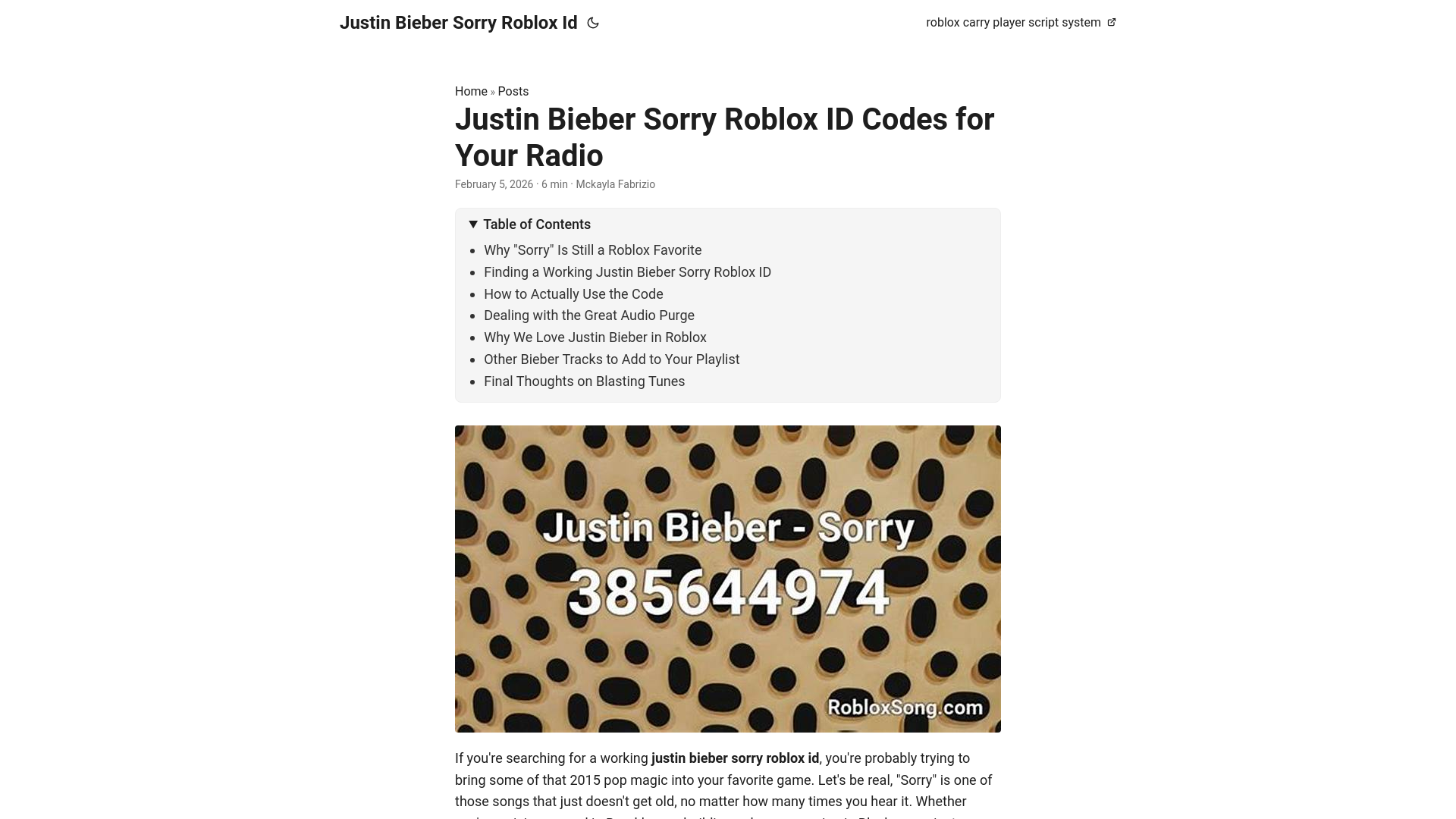 website screenshot of https://justin-bieber-sorry-roblox-id.pages.dev/