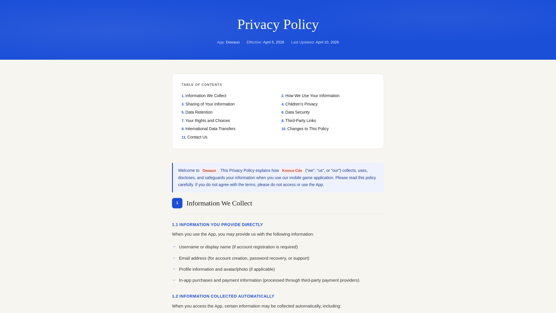 website screenshot of https://dewaun-privacy-policy.pages.dev/