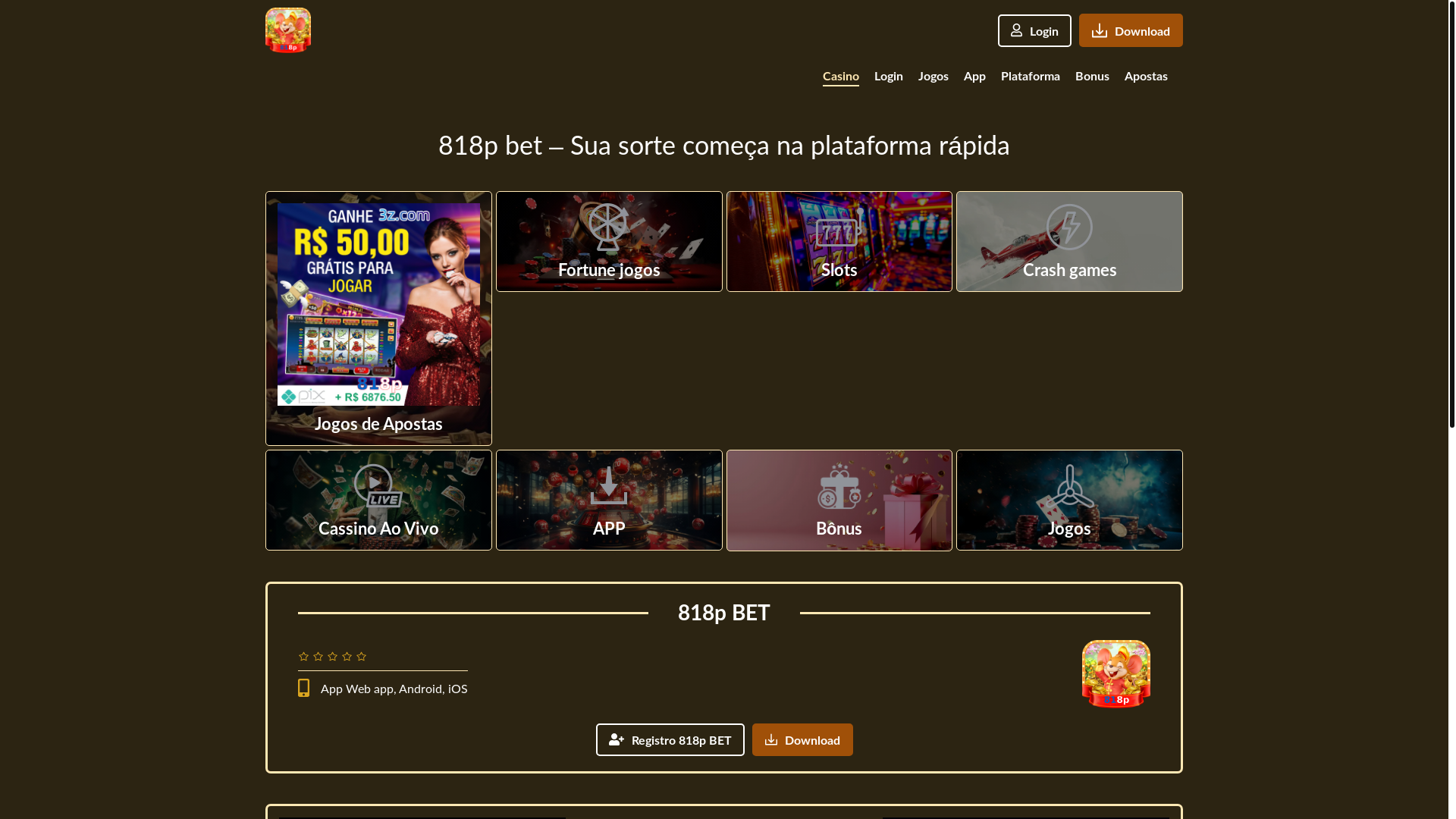 website screenshot of https://818p-casino.com/