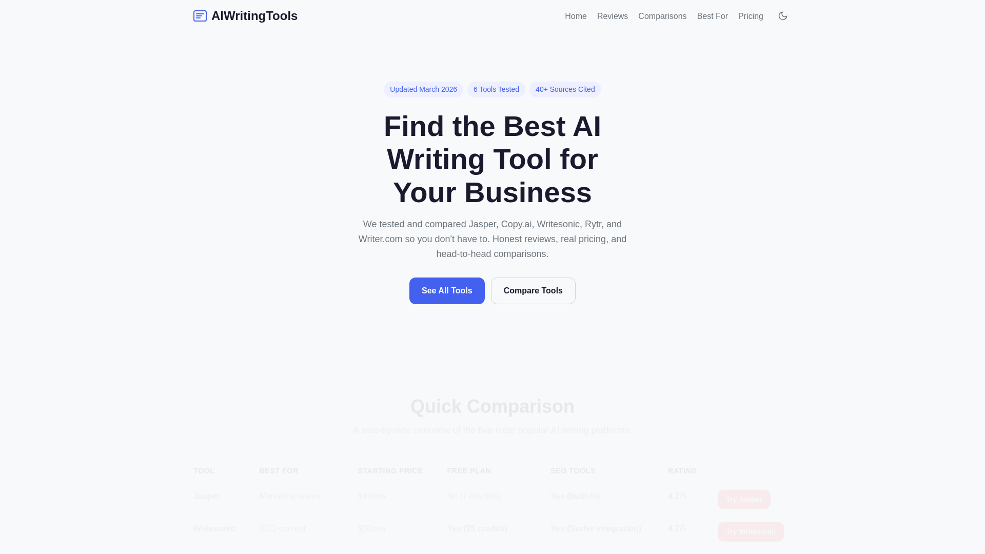 website screenshot of https://aiwritertools.net/