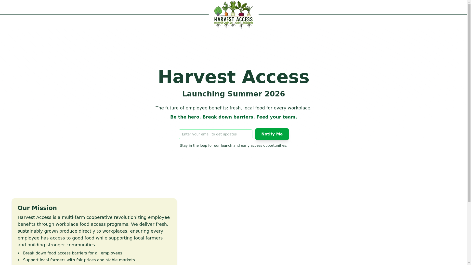 website screenshot of https://harvestaccess.co/