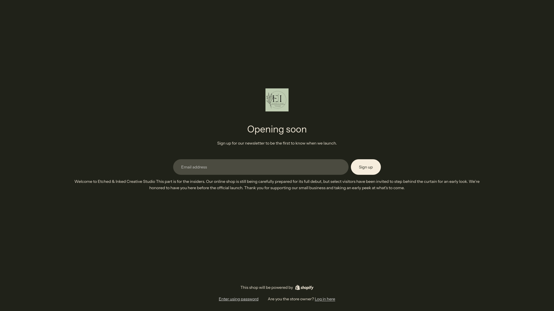 website screenshot of https://etchedinkedcreativestudio.com