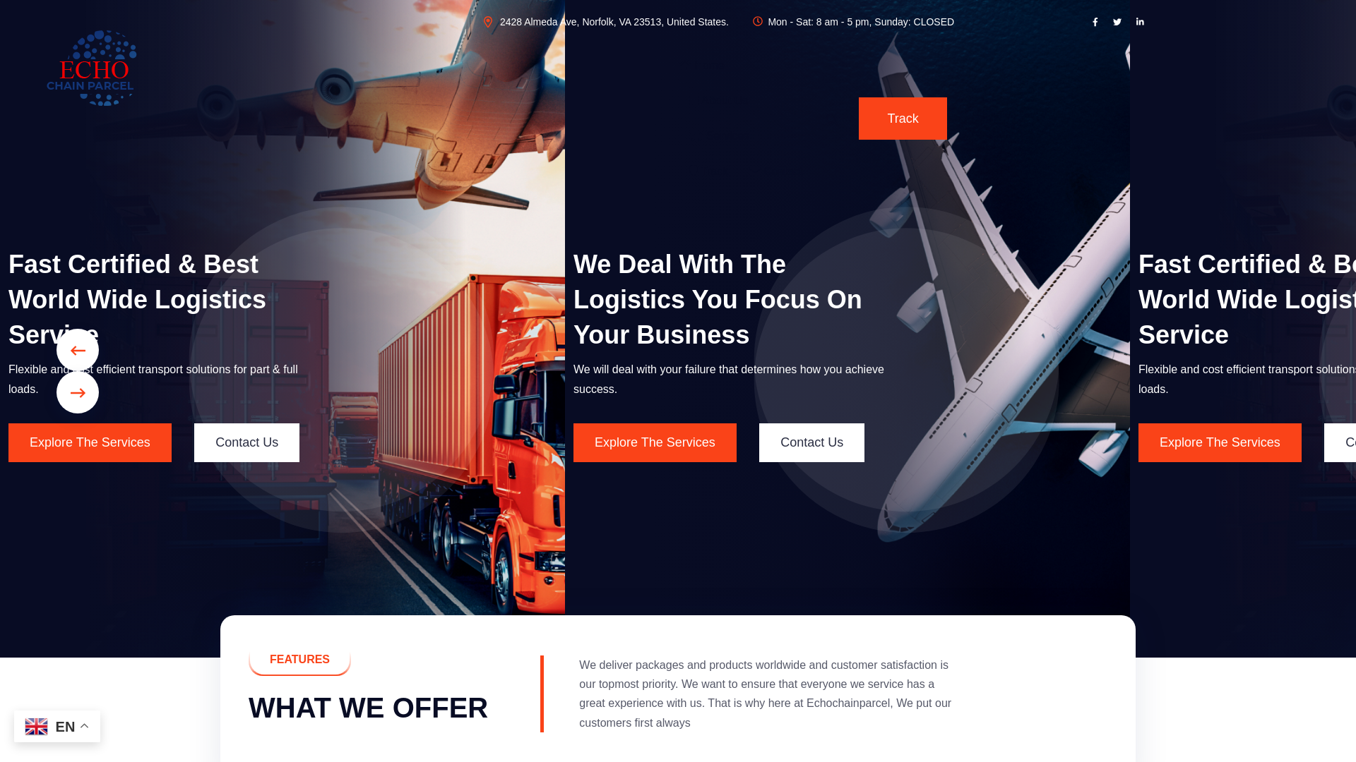 website screenshot of https://echochainparcel.com