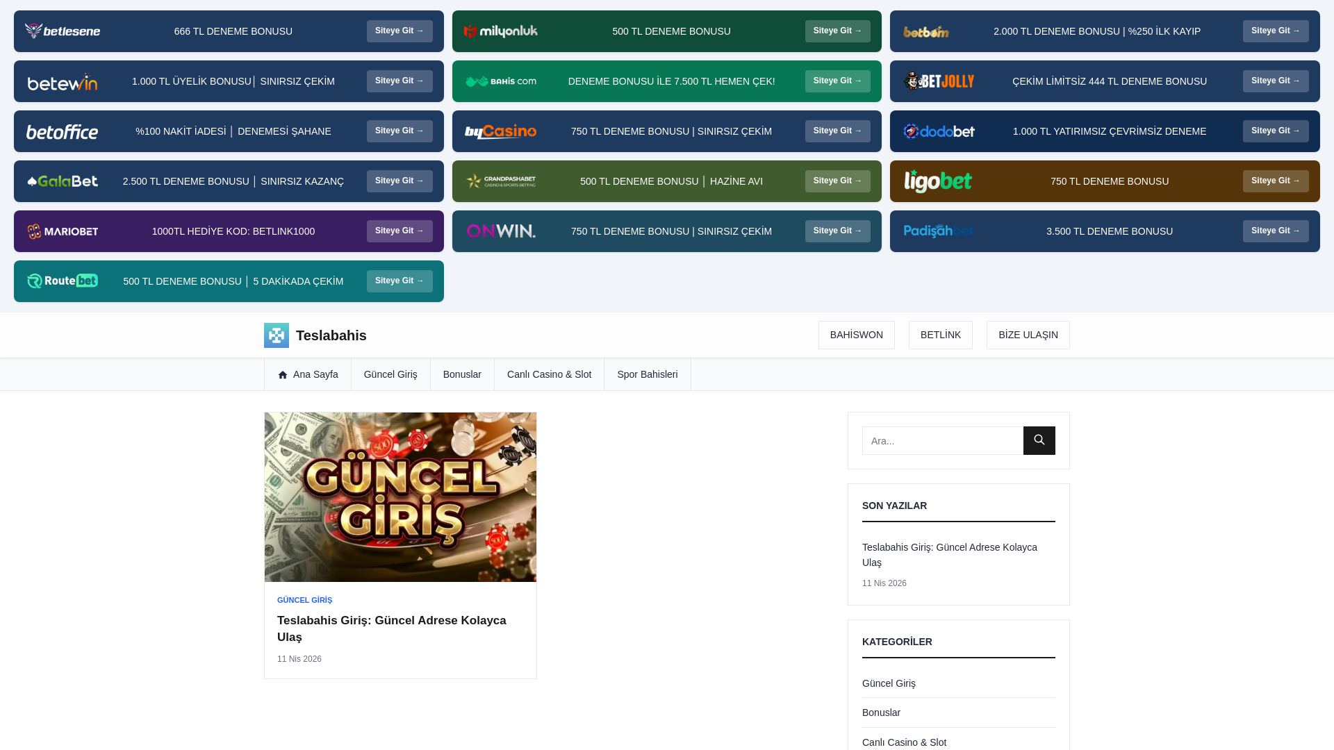 website screenshot of https://teslabahisguncelgiris.site/