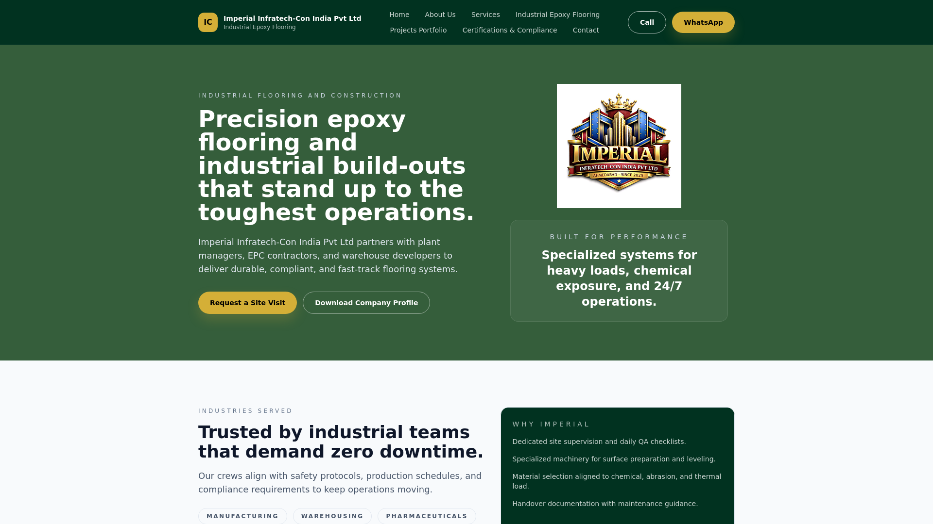 website screenshot of https://imperialinfratech.co.in/
