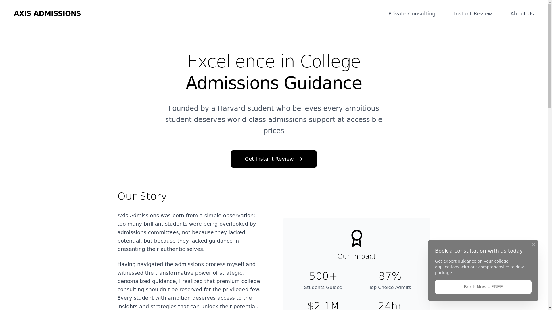 website screenshot of https://axisadmissions.org/