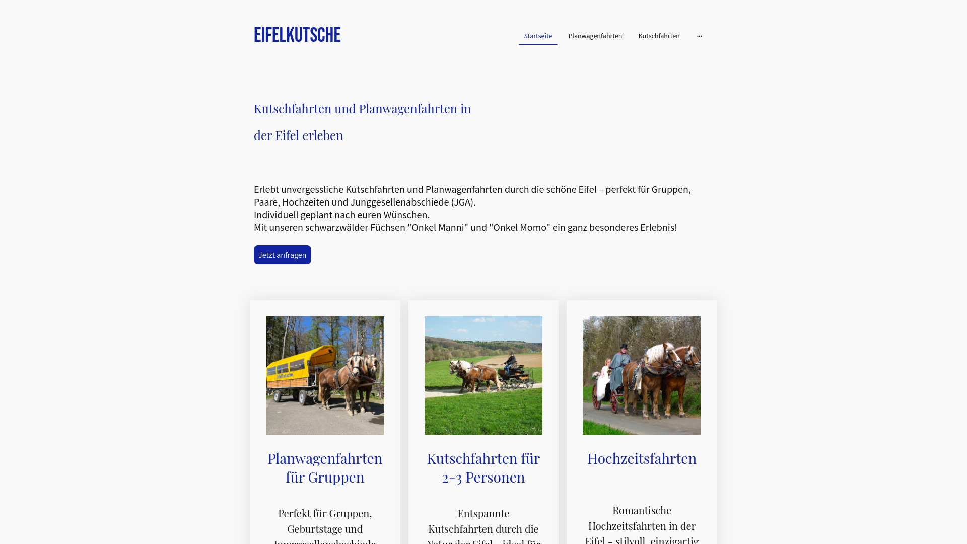 website screenshot of https://eifel-kutsche.de