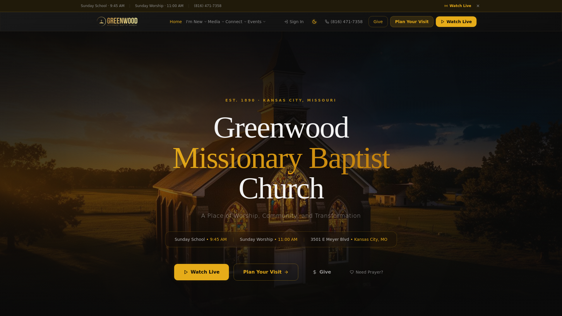 website screenshot of https://greenwoodmbc.org