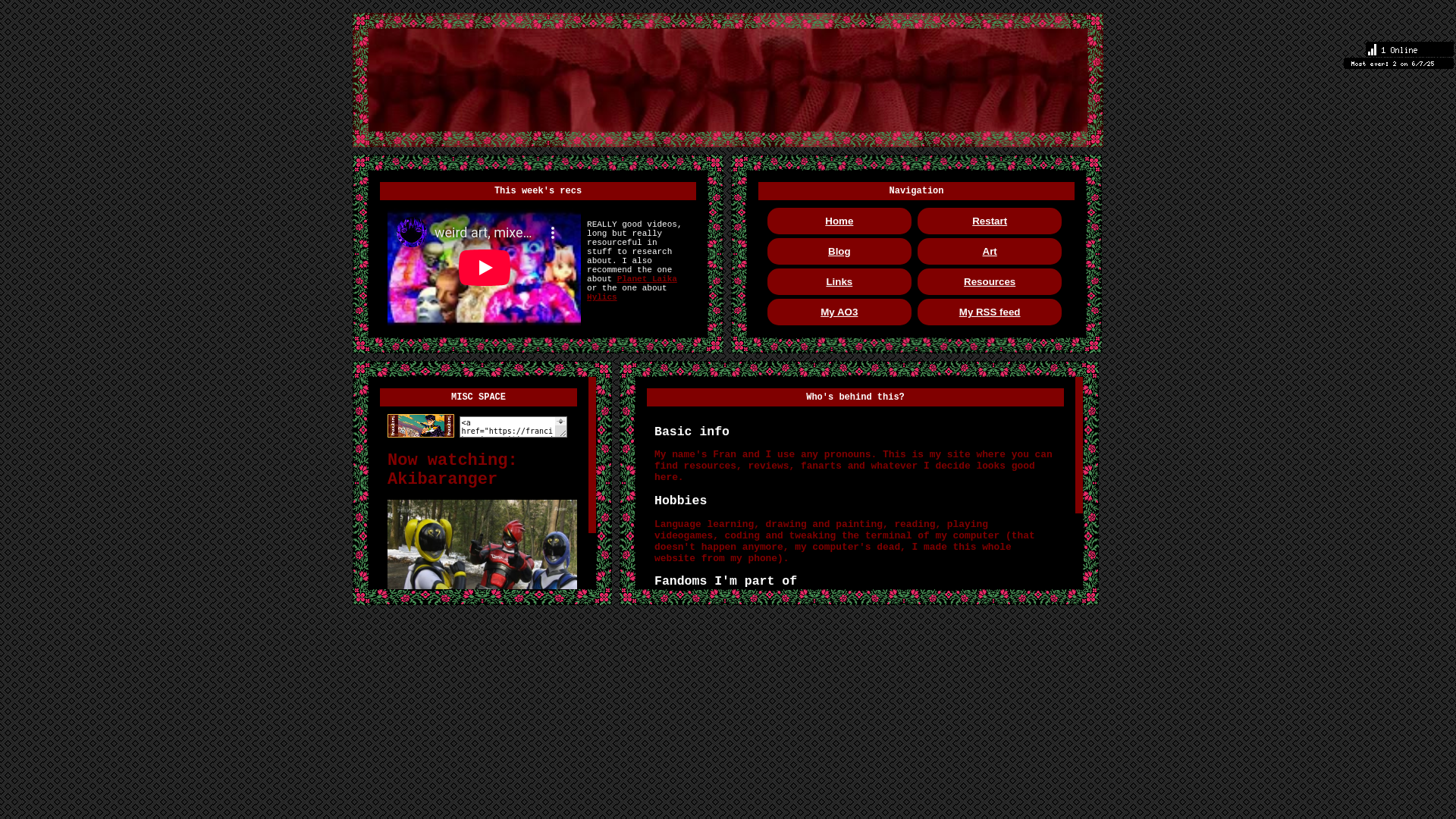 website screenshot of https://francibarci.neocities.org/Home