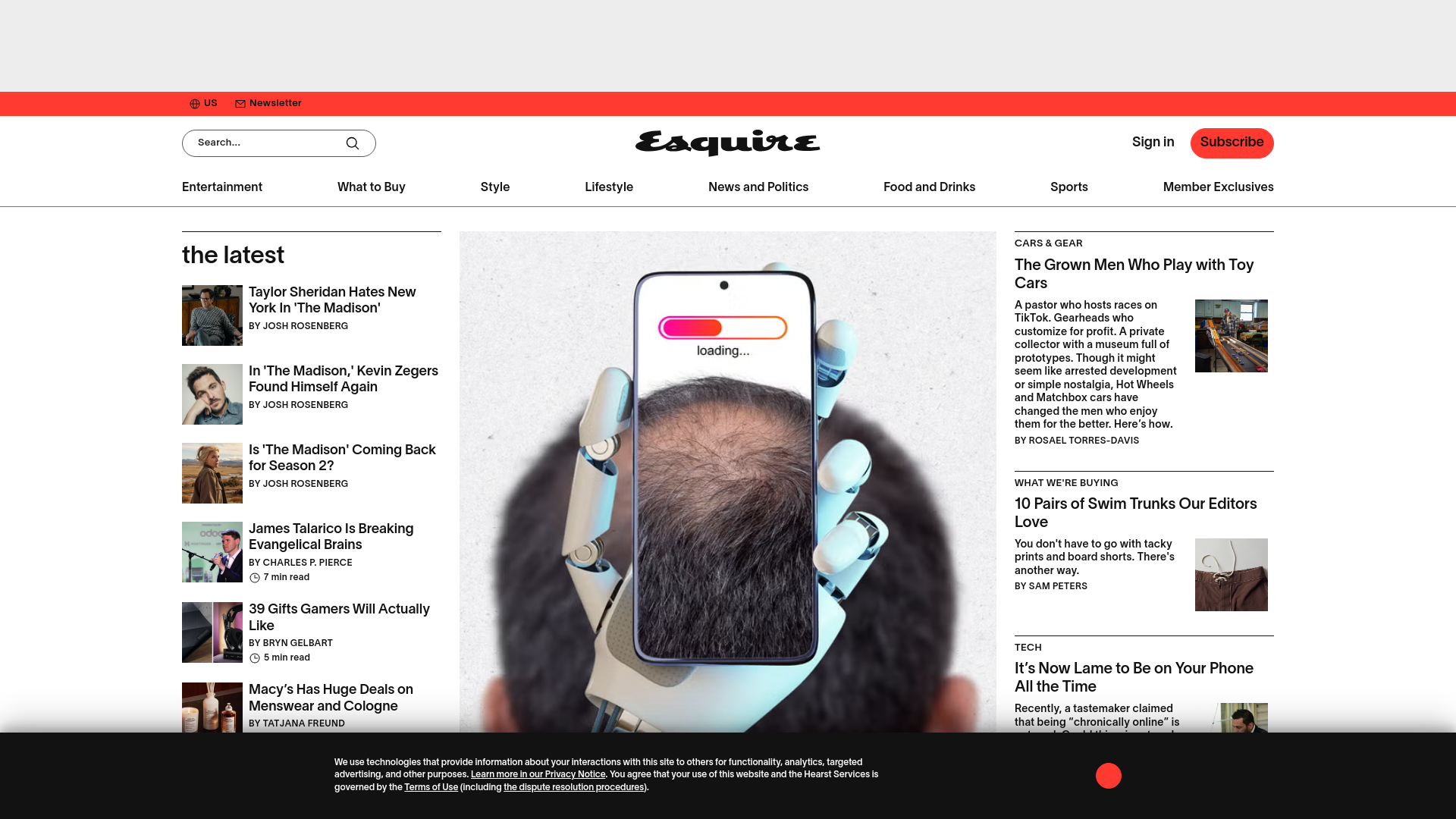 website screenshot of https://www.esquire.com