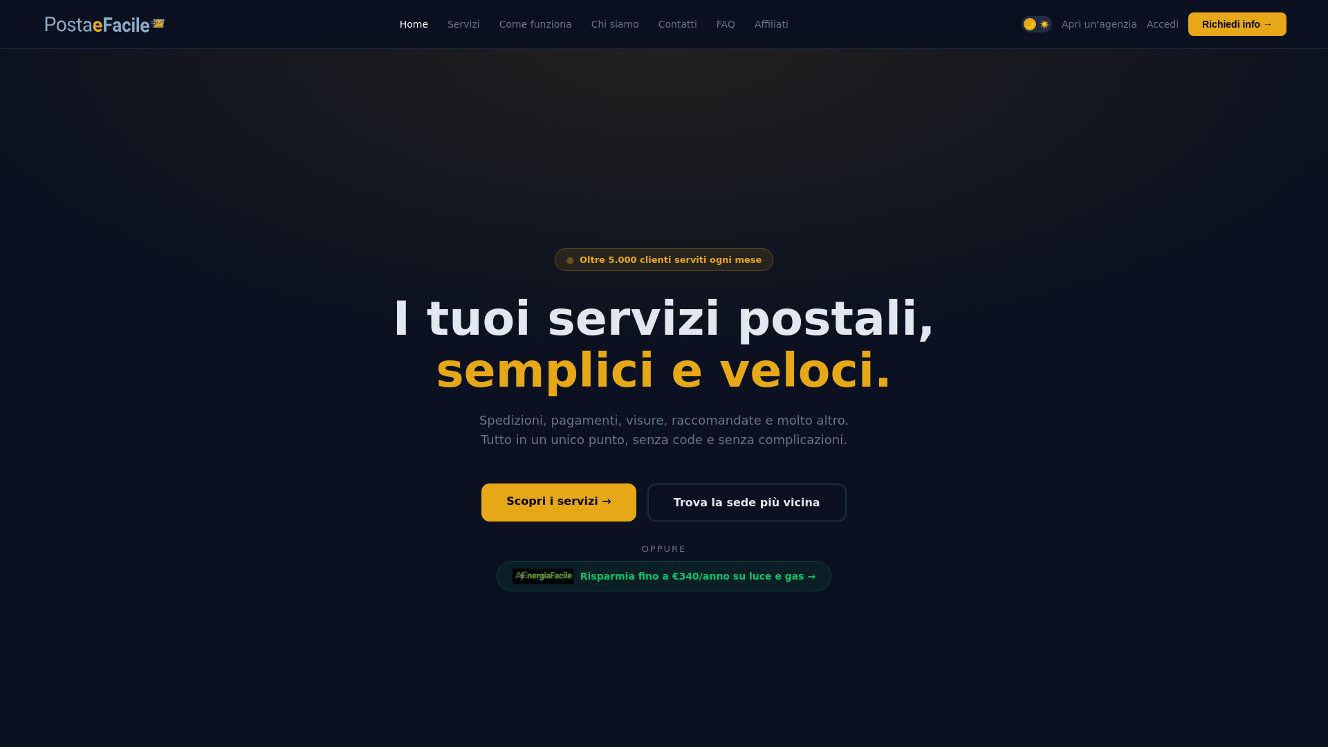 website screenshot of https://postaefacile.it