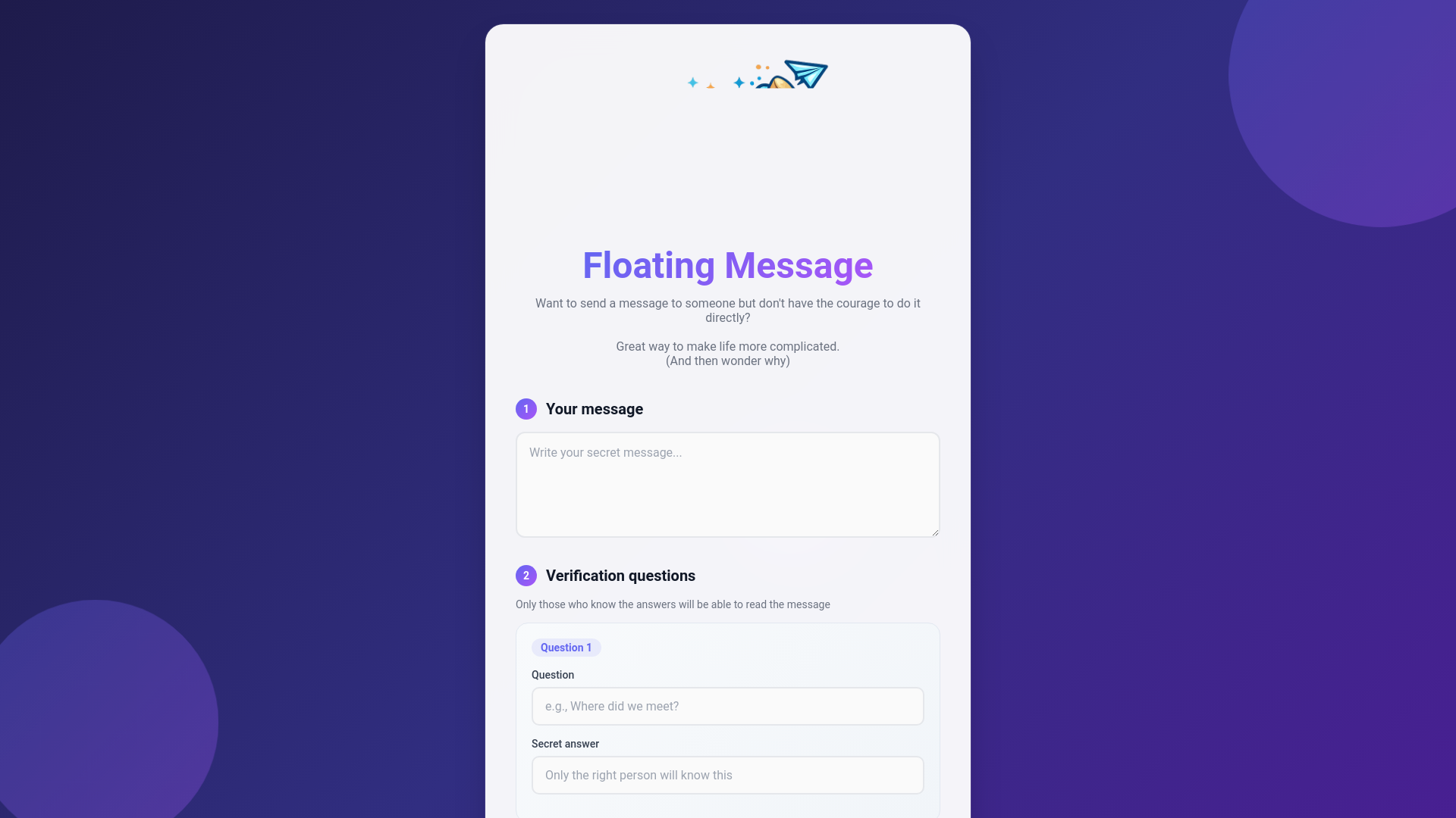 website screenshot of https://floatingmessage.org