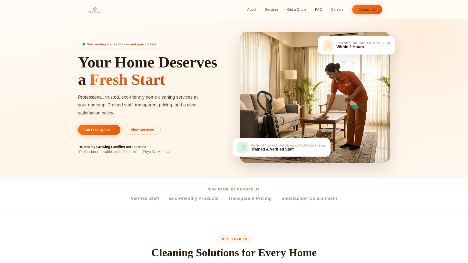 website screenshot of https://mahadevfreshspace.site/