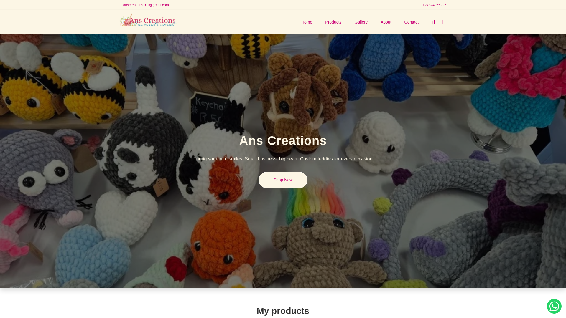 website screenshot of https://anscreations.co.za