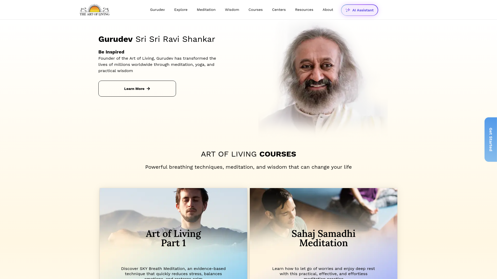 website screenshot of https://artofliving.org
