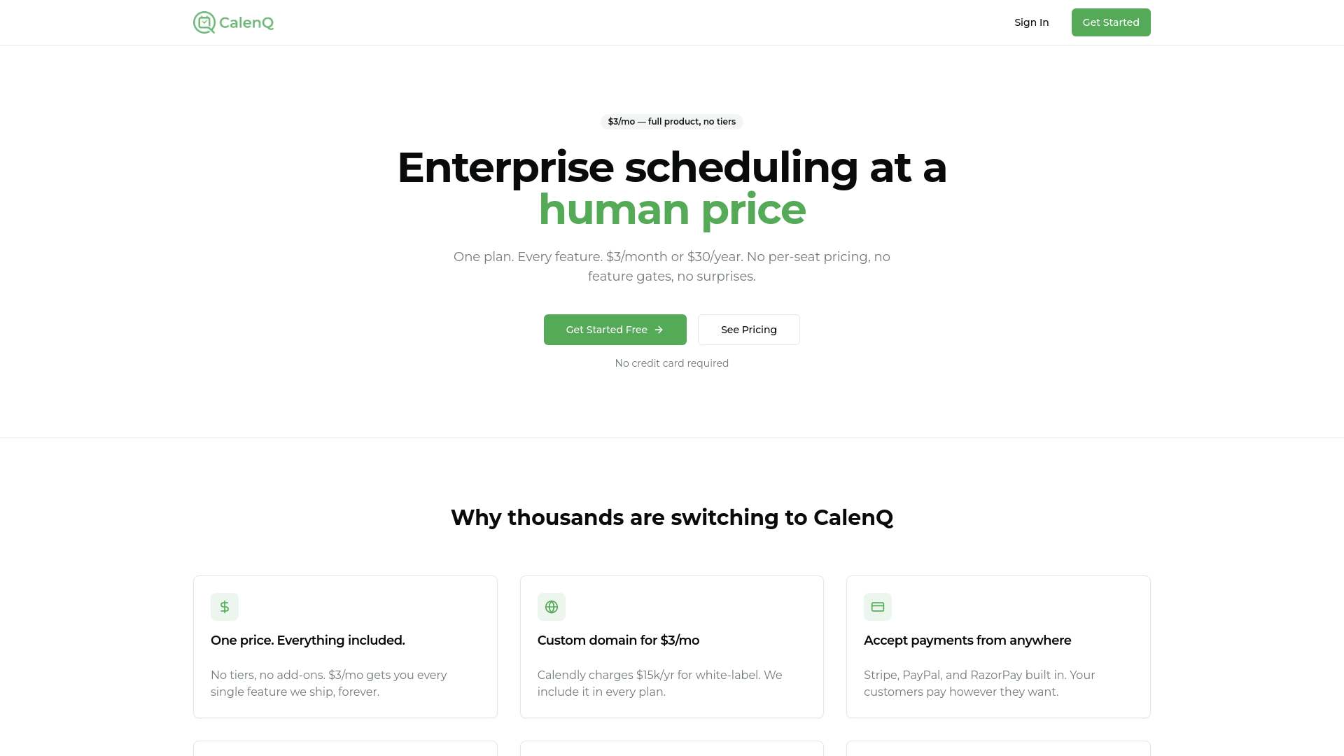 website screenshot of https://calenq.ai/
