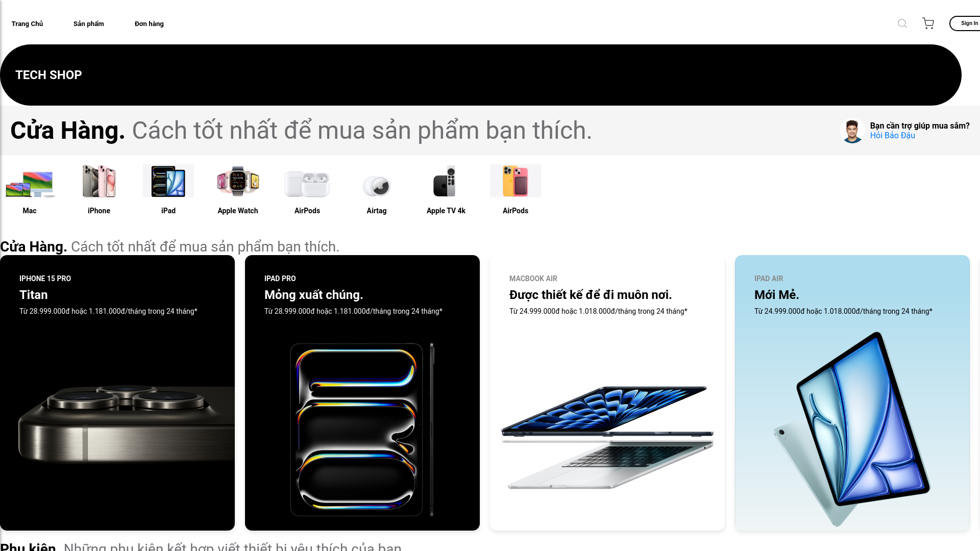 website screenshot of https://miniphone.vn/