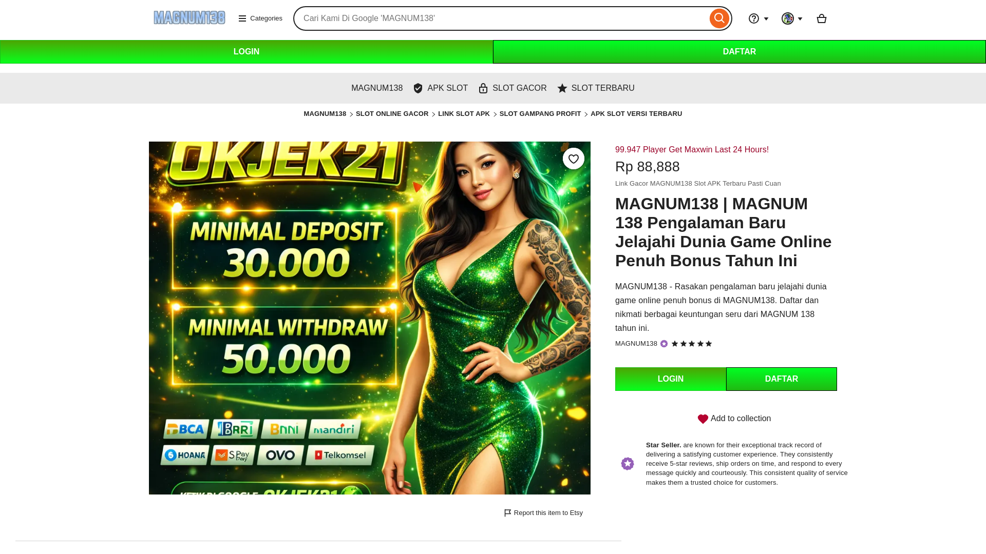 website screenshot of https://magnum138id.com/