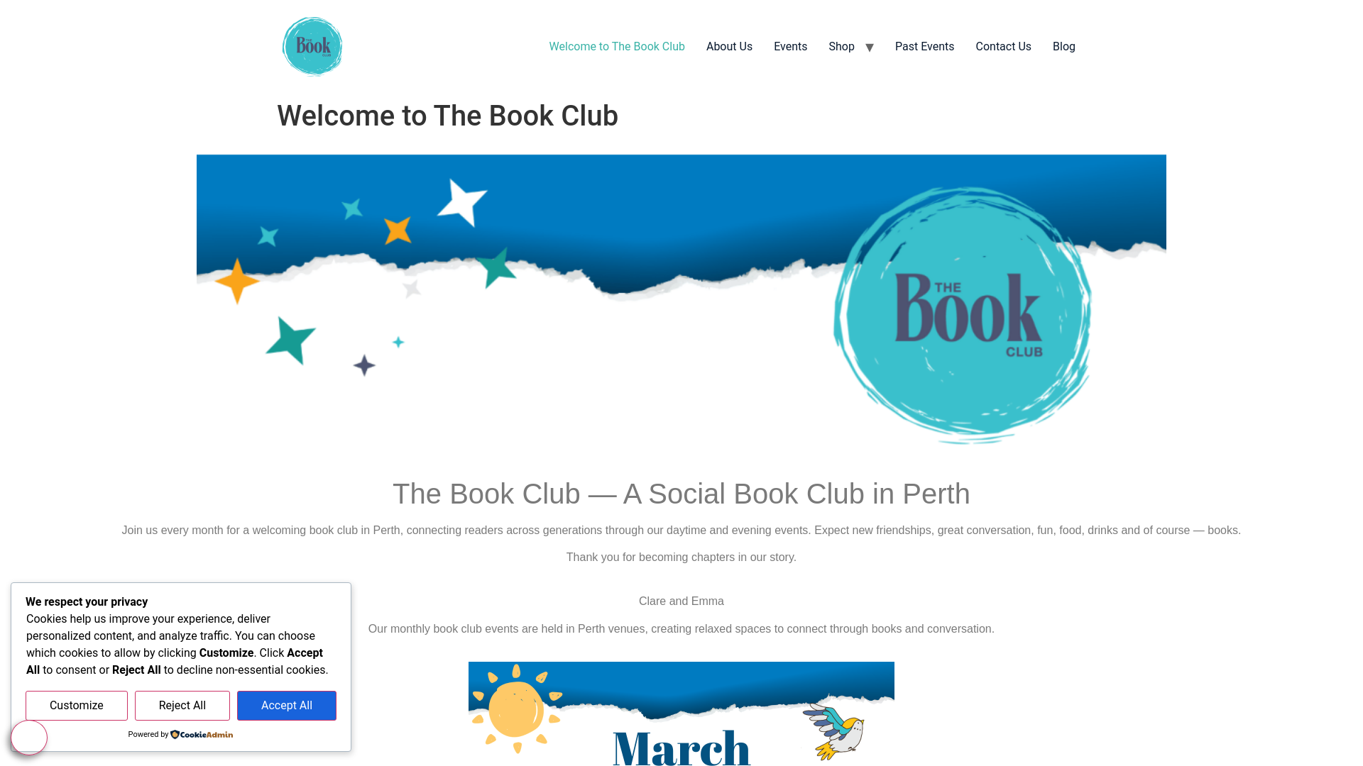 website screenshot of https://thebookclubperth.com/