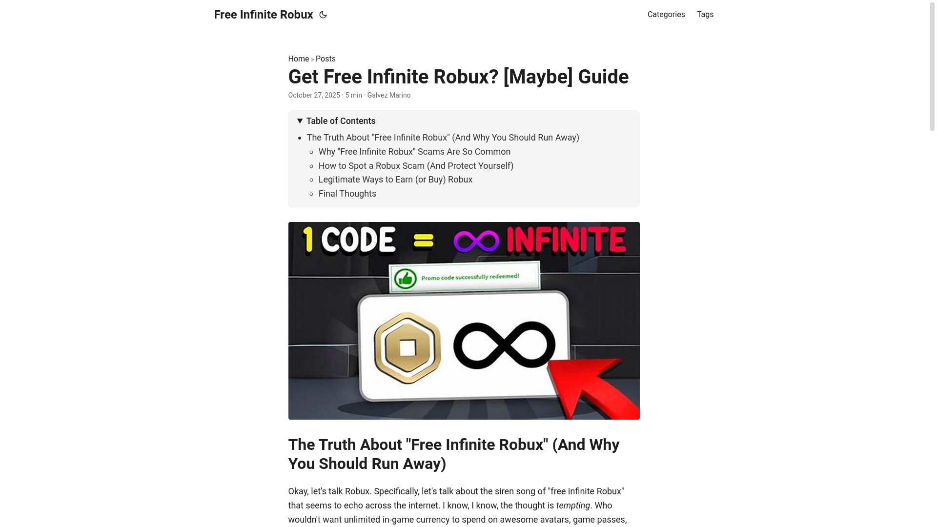 website screenshot of https://free-infinite-robux.pages.dev/