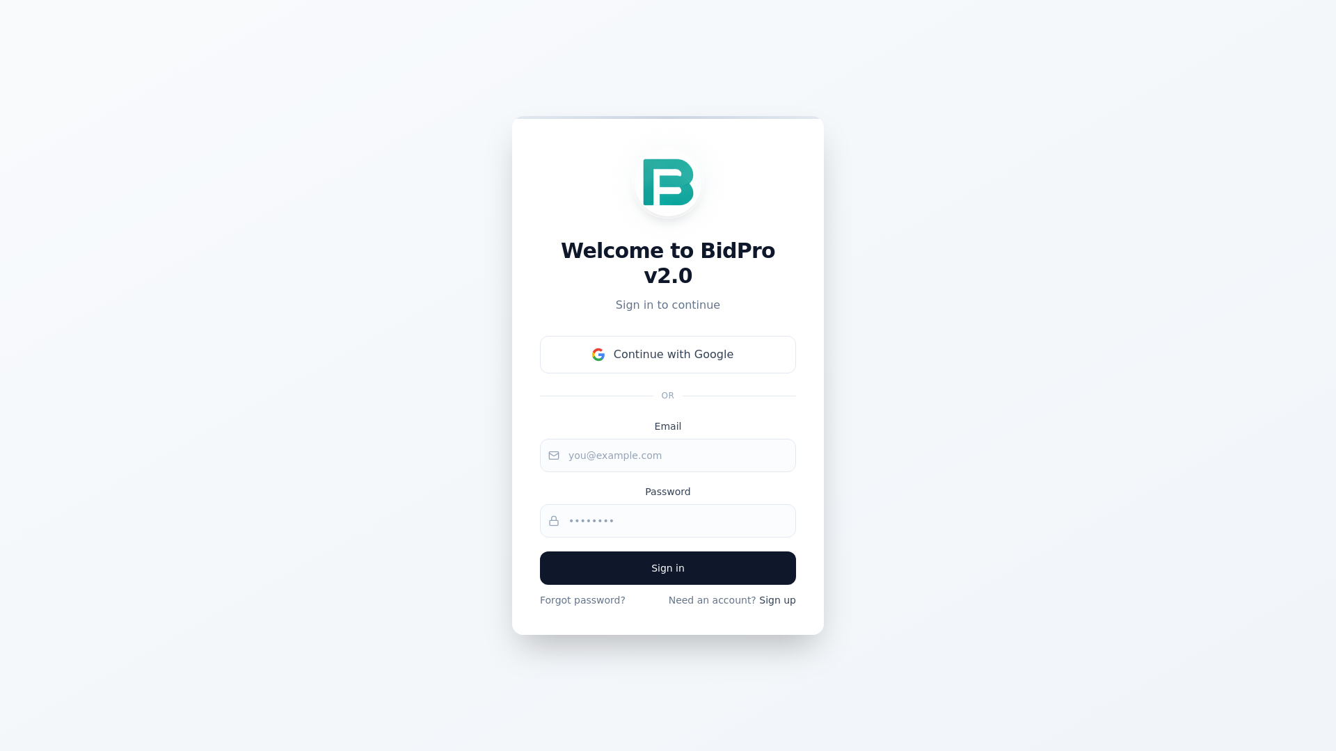 website screenshot of https://bidpro-app.com/