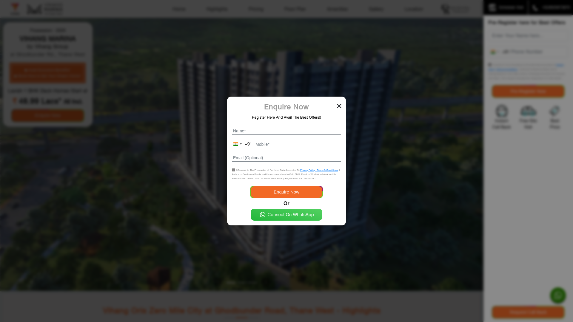 website screenshot of https://vihangmarinaghodbunderroadthane.in/