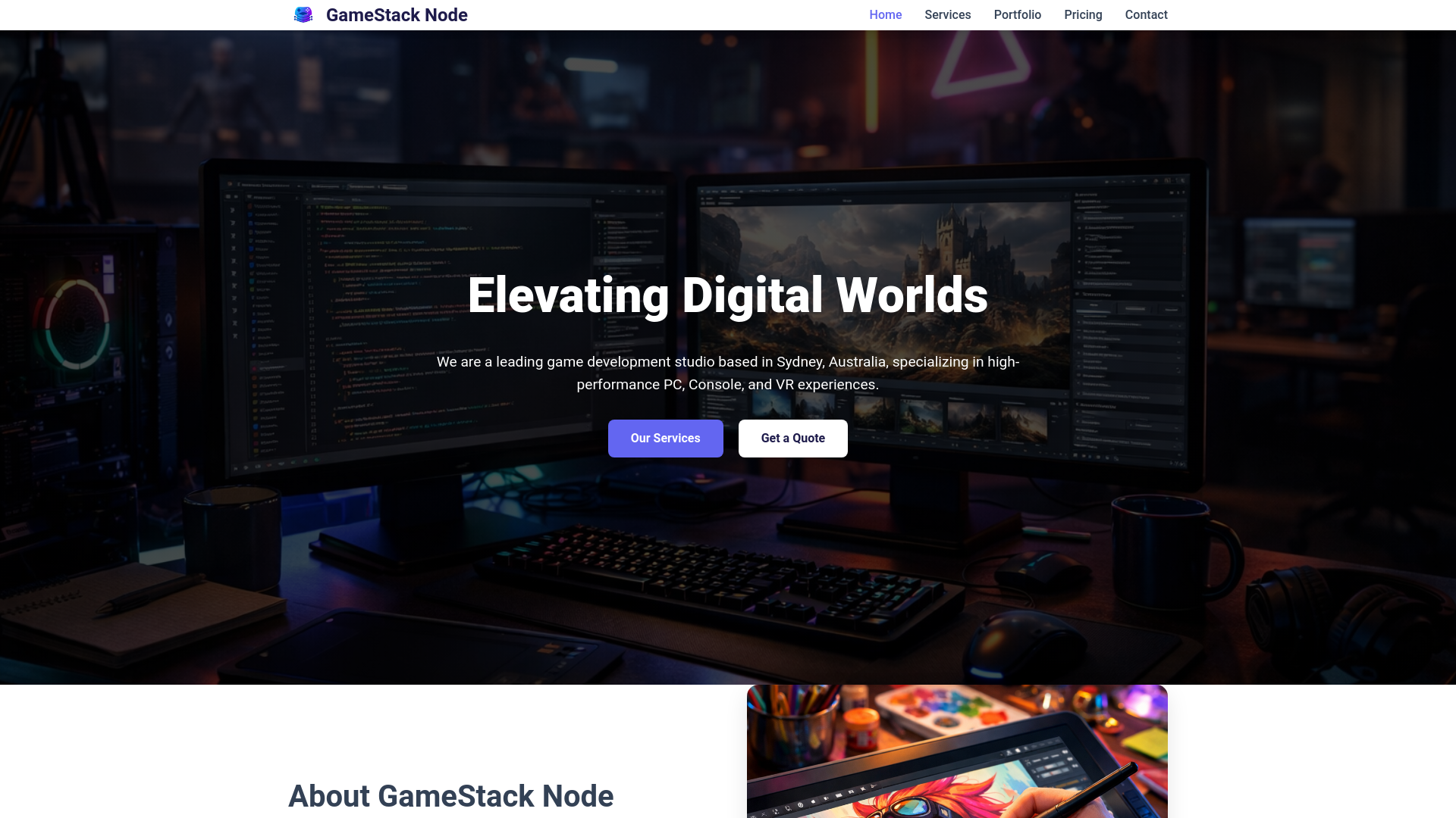 website screenshot of https://gamestacknode.info/
