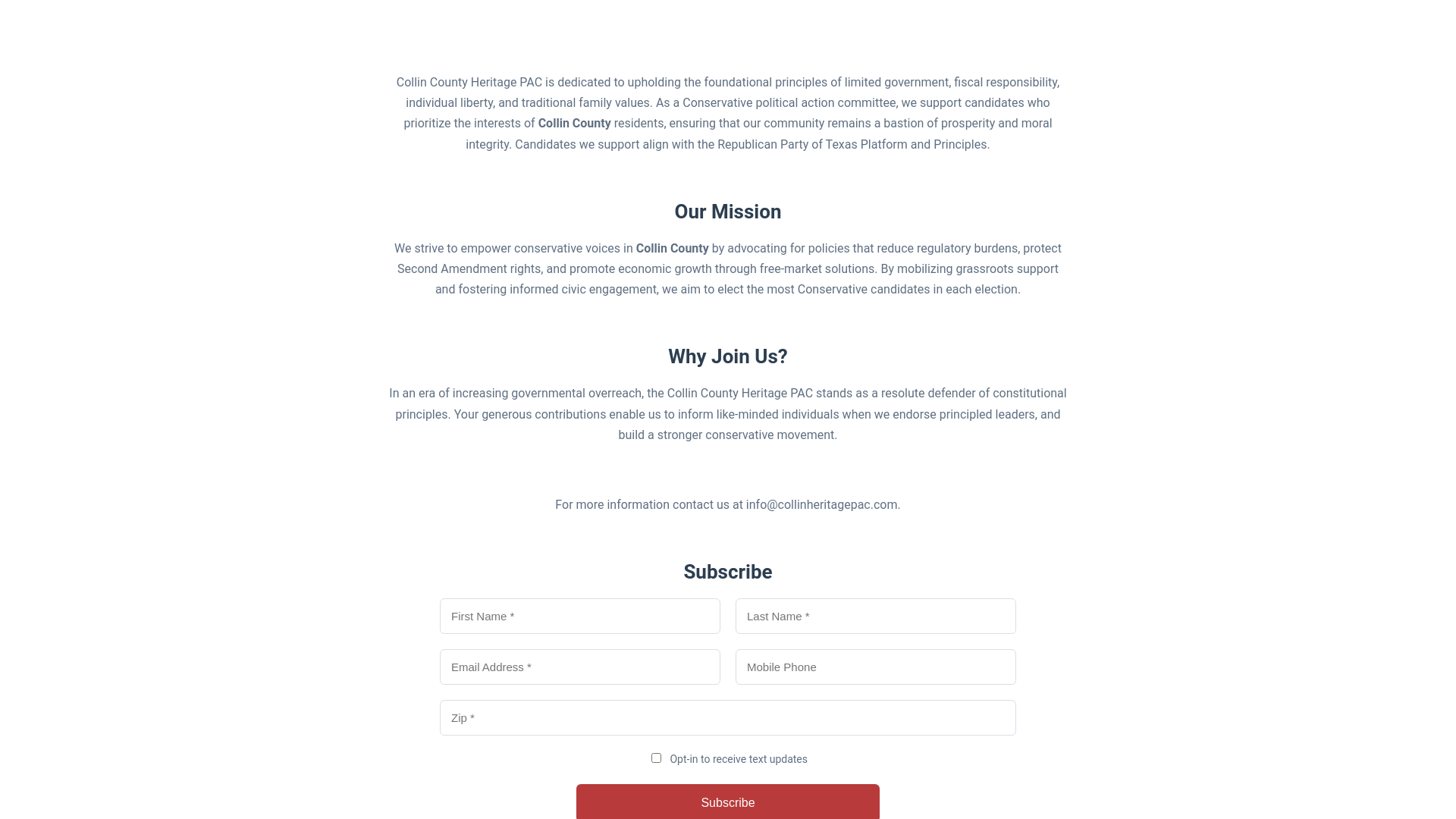 website screenshot of https://collinheritagepac.com/
