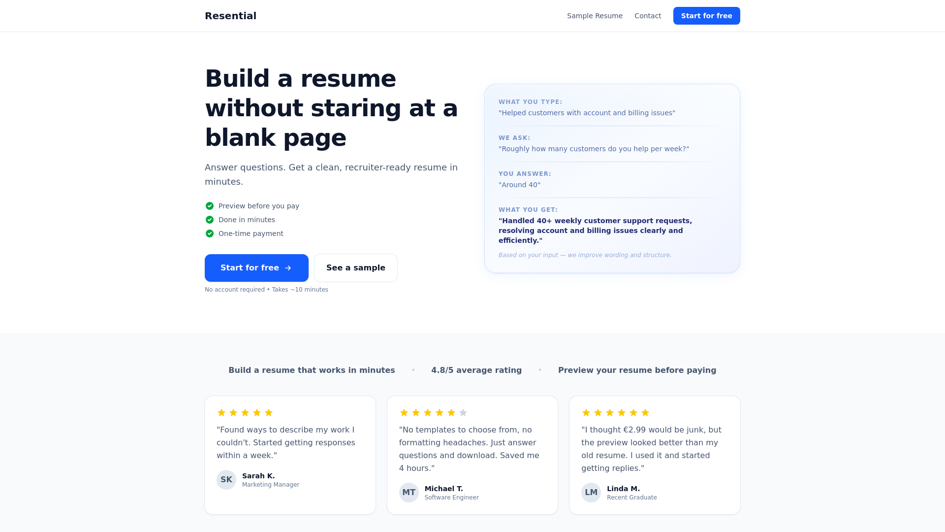 website screenshot of https://resential.com