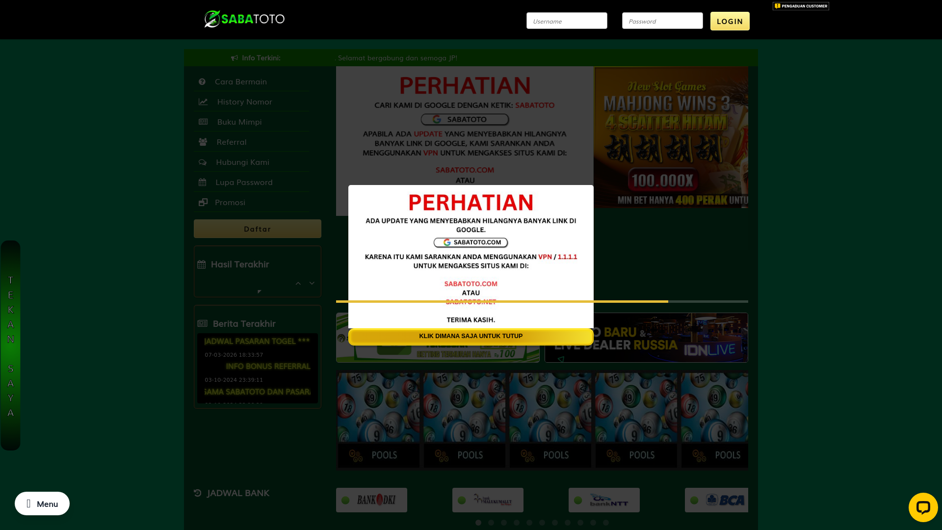 website screenshot of https://sabatoto-login.pages.dev/