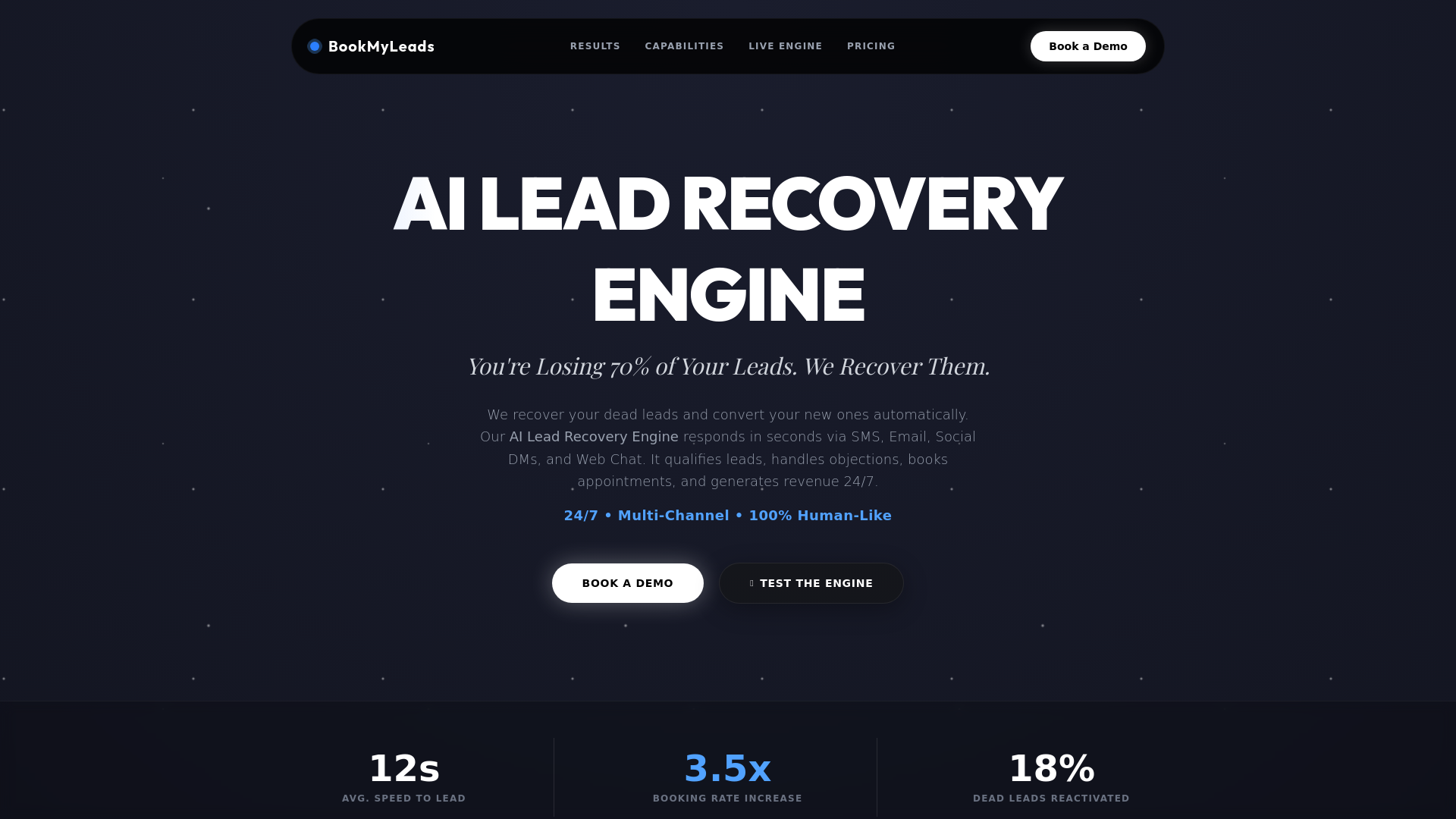 website screenshot of https://usebookmyleads.com/