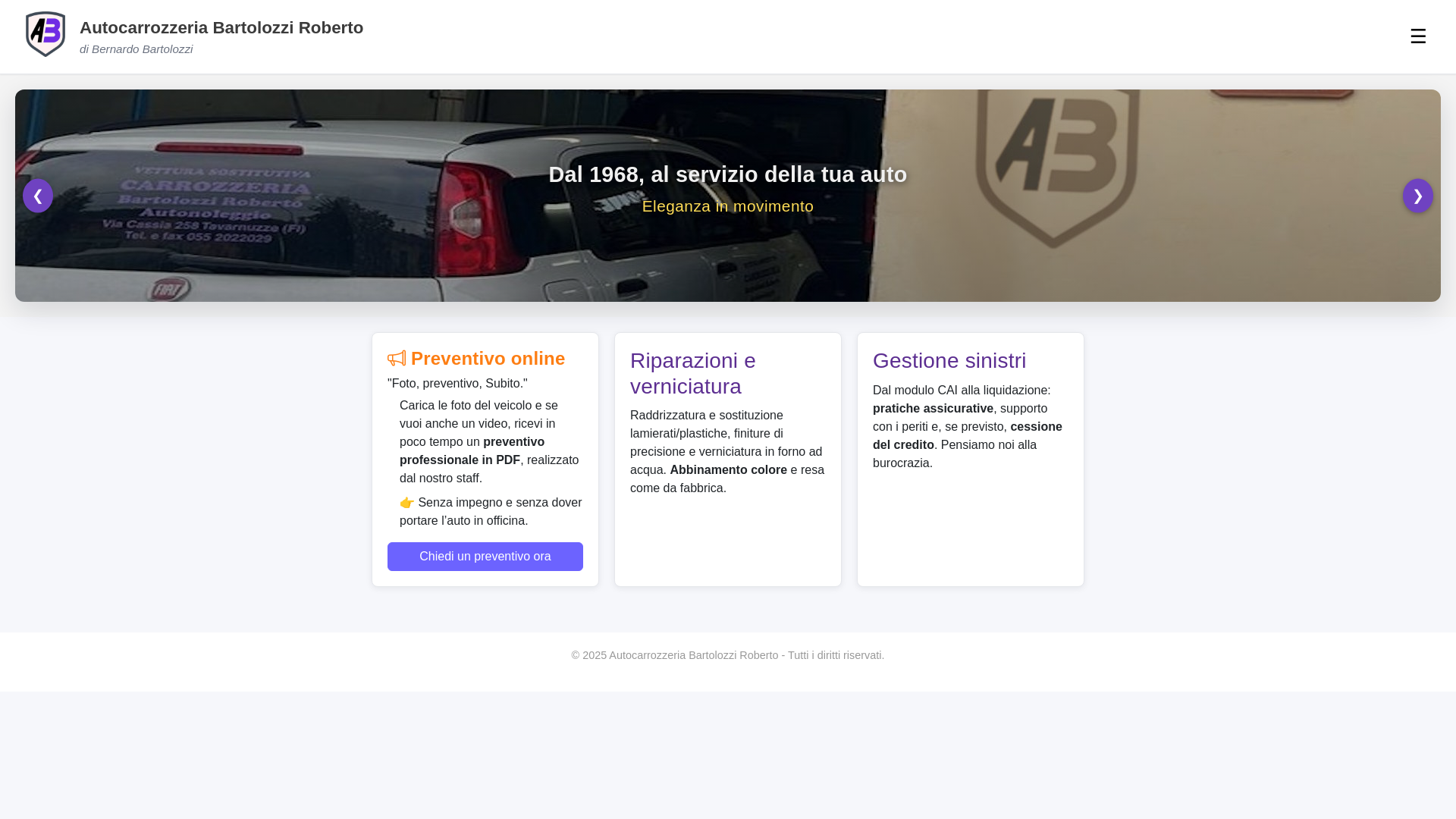 website screenshot of https://preventivocarrozzeria.it/