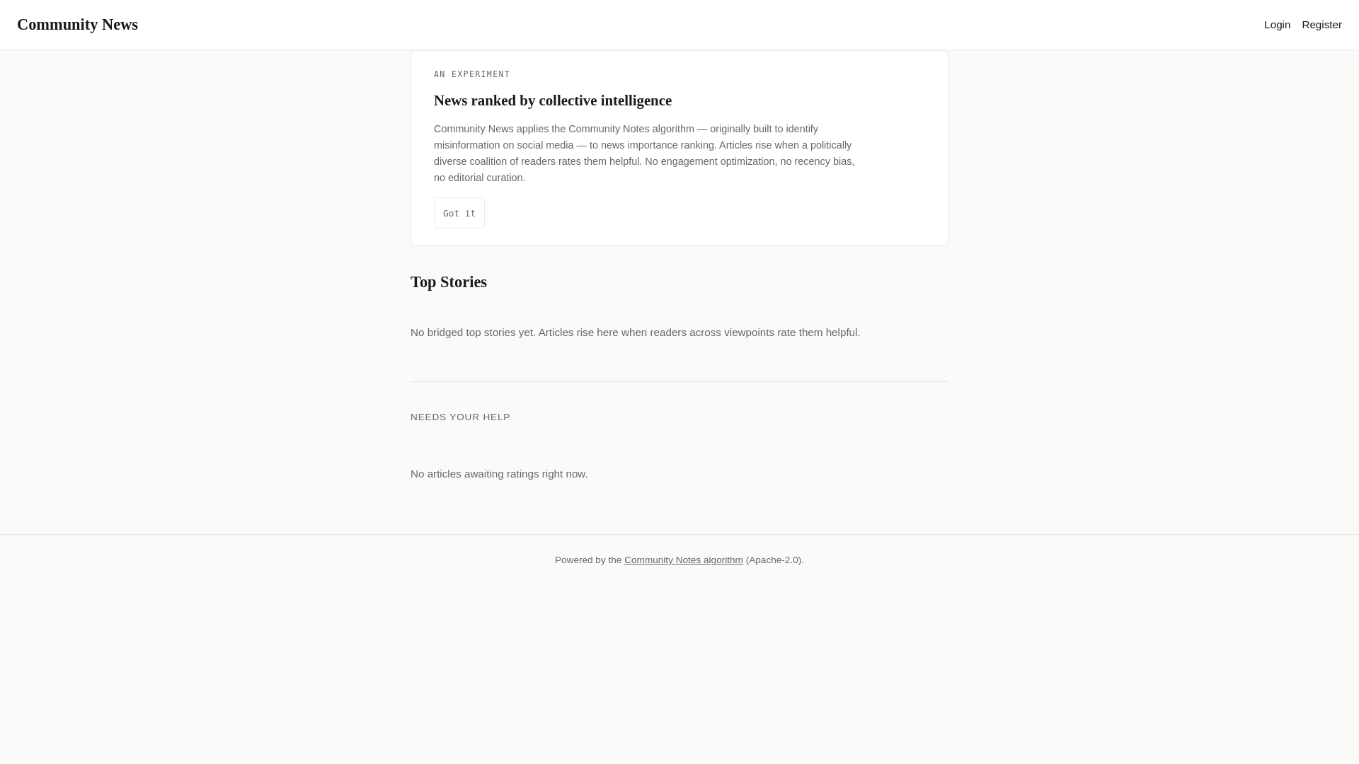 website screenshot of https://community.news/
