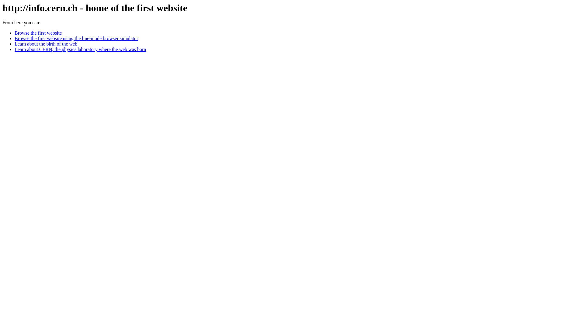 website screenshot of http://INFO.CERN.CH