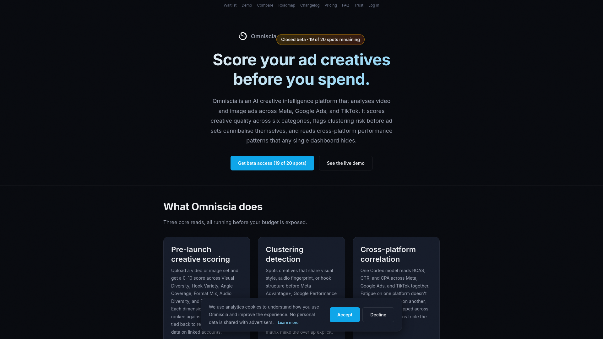 website screenshot of https://omniscia.app/