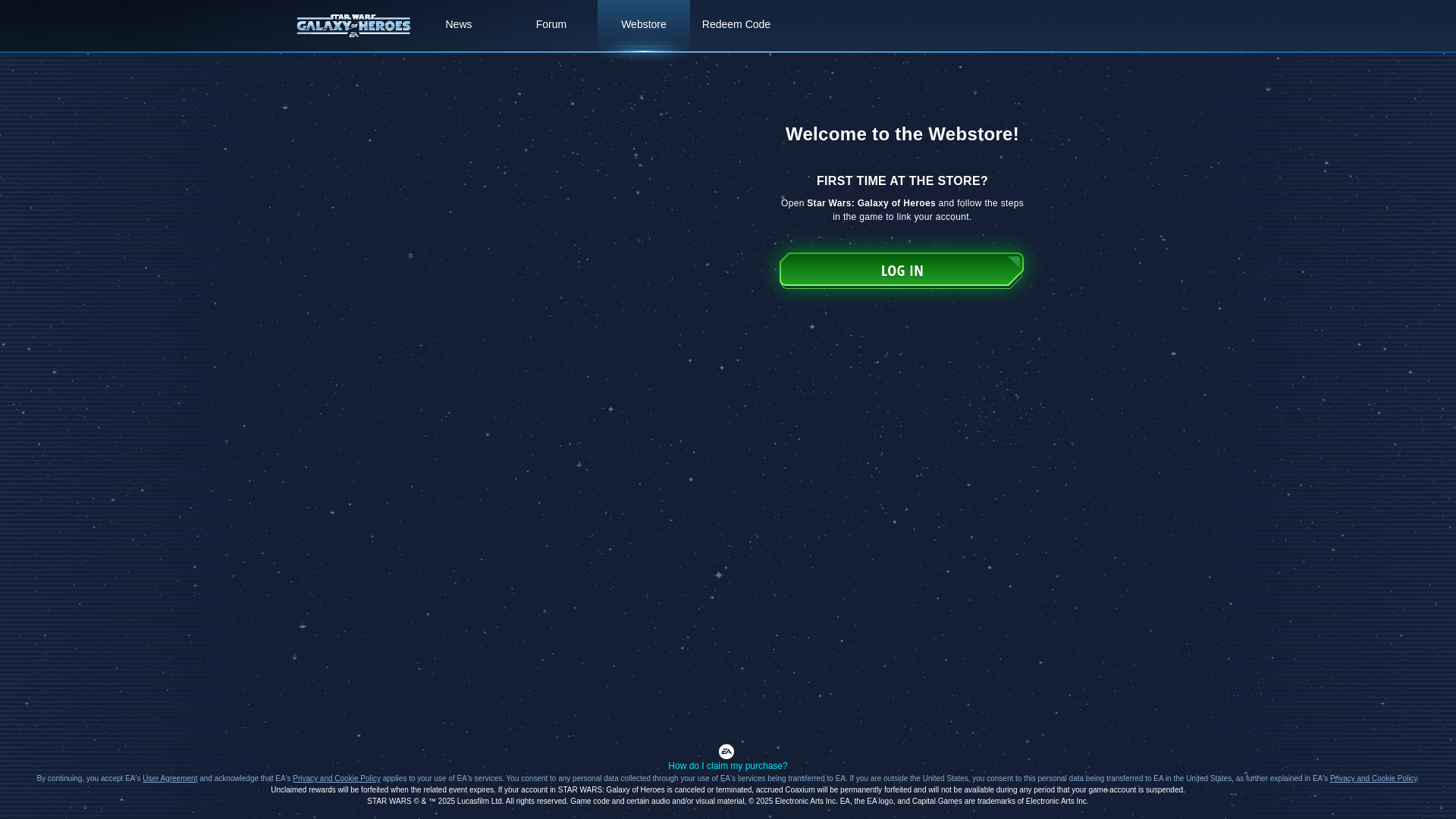 website screenshot of https://store.galaxy-of-heroes.starwars.ea.com