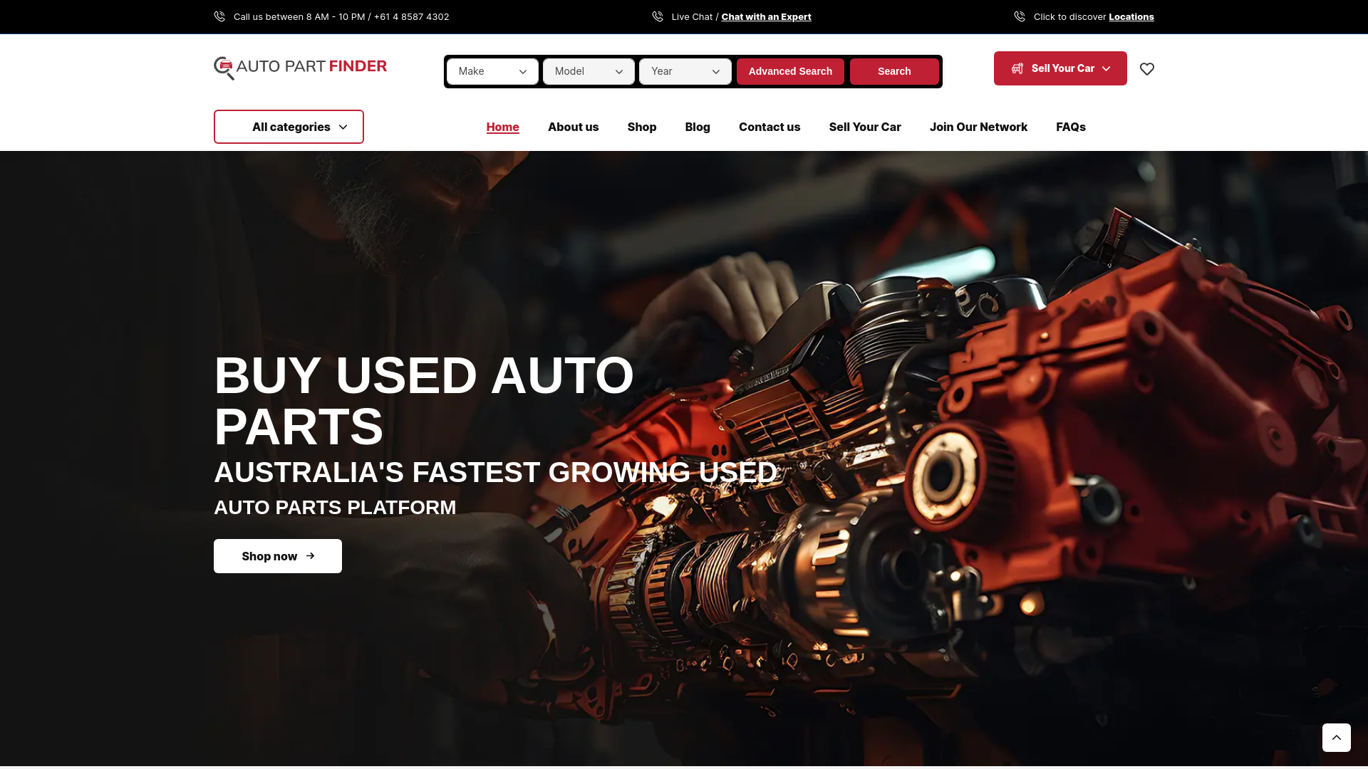 website screenshot of https://theautopartfinder.com.au
