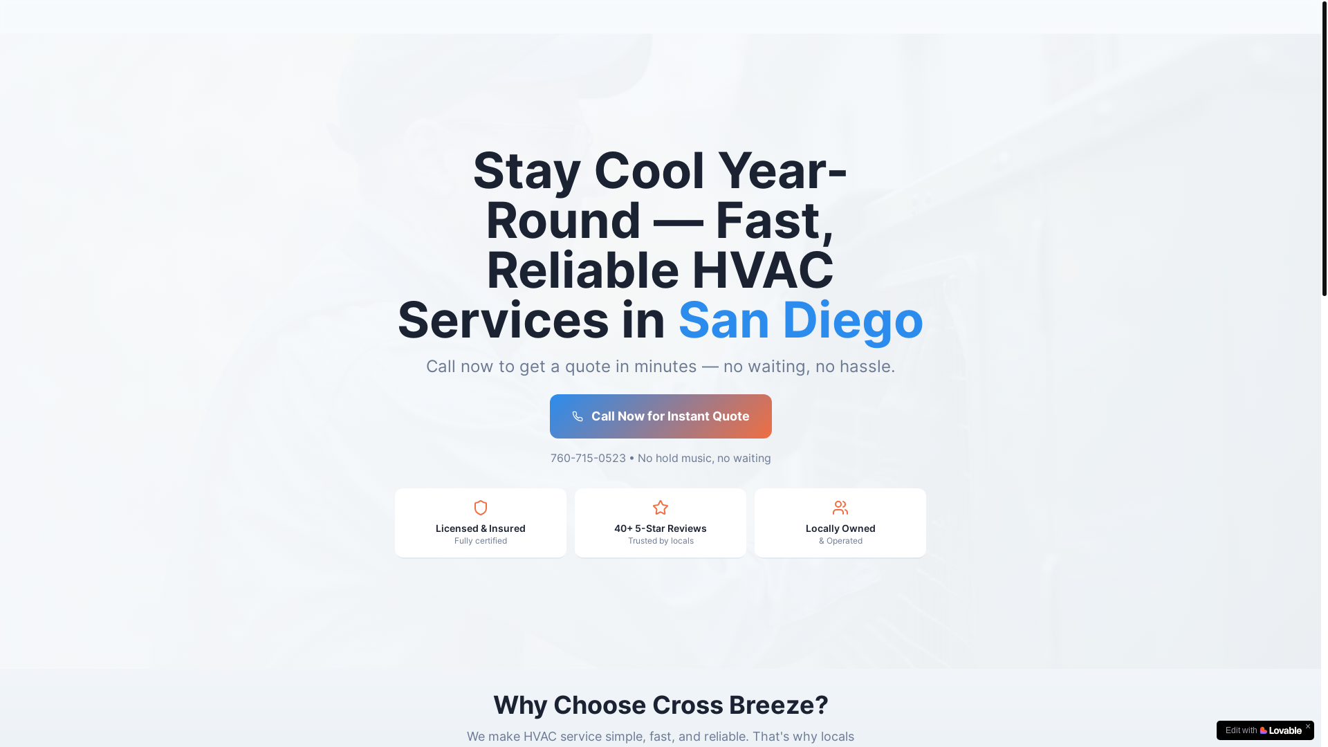 website screenshot of https://crossbreezeheatingnair.com/