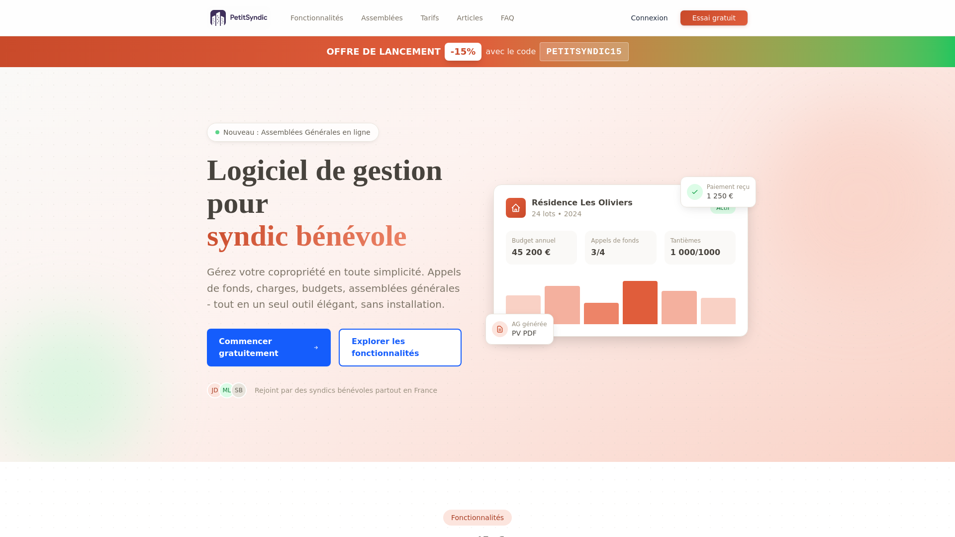 website screenshot of https://petitsyndic.fr