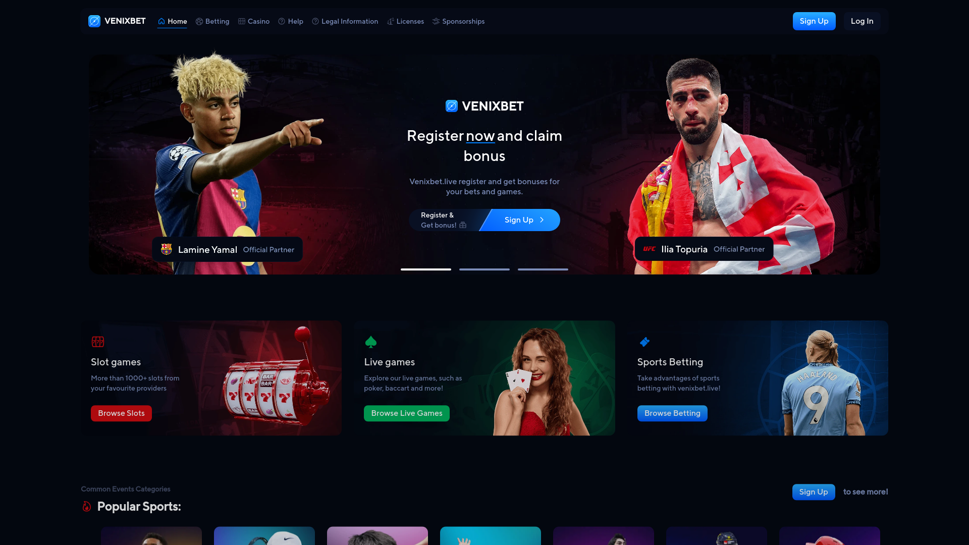 website screenshot of https://venixbet.live/