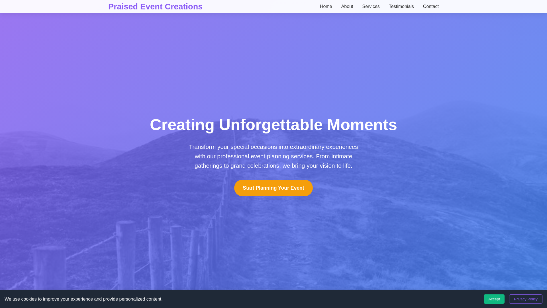 website screenshot of https://praisedeventcreations.digital/