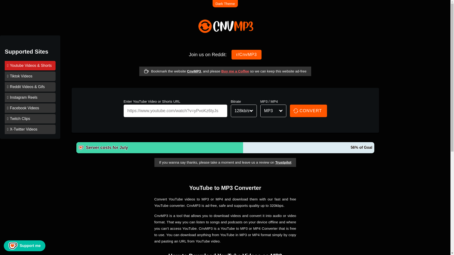 website screenshot of https://cnvmp3.com/